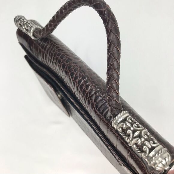 Brighton Brown Leather Reptile Embossed Silver Hardware Strap Wallet Mini Bag - Picture 5 of 16